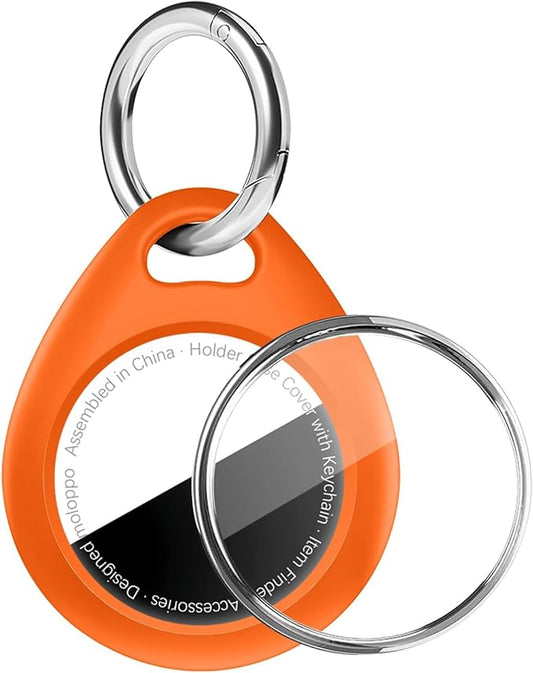 for AirTag Keychain Holder with Wire Cable, Secure Lock Case for Air tag, Compatible with AirTags, Key Ring Chain Luggage, for Airtag Accessories for GPS Item Finder Tracker, Orange