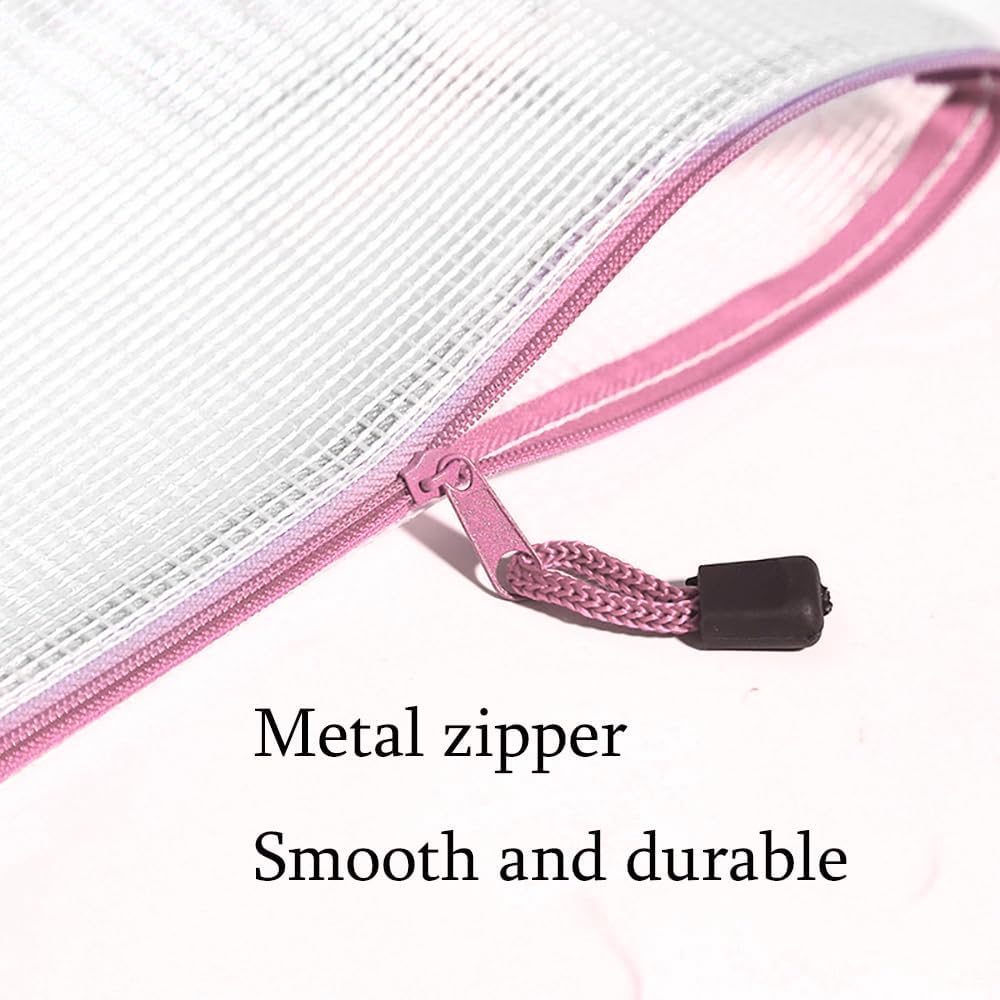 Mesh Zipper Pouch Bag,A4 Zipper Bag for Organizing Storage, Waterproof Zipper Pouch, 9" x 12"/24cm x 33cm, File Bag for School and Office Supplies (Pink)