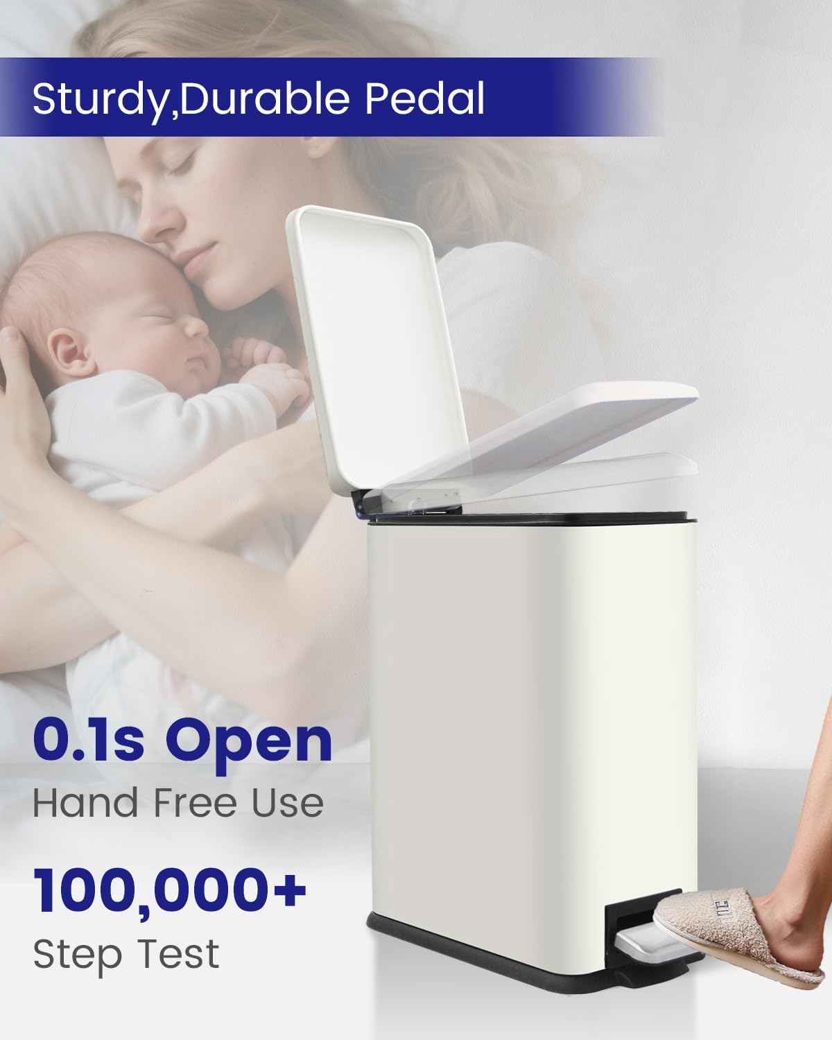 Kitchen Rubbish Bin, 45 Litre Waste Bin, Large Pedal Bin, Kitchen Rubbish Bin with Softclose Lid and Inner Bin, Slim Pedal Bin for Kitchen, Bathroom and Office, White