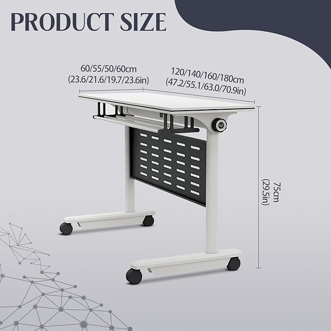 10Pack Conference Room Table, Folding Conference Table for Office Classroom, Mobile Training Tables with Casters Silent Wheels, Large Rectangular Convertible Modular Seminar Tables (L63in)
