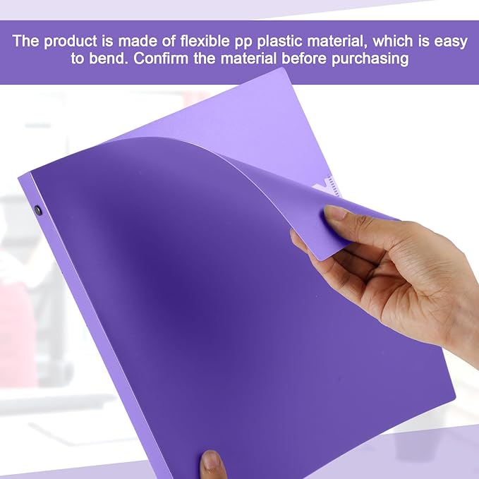 Henoyso 48 Pcs 3 Ring Binder 1/2'' Round Fits Letter Size 8. 5'' x 11'' Paper Plastic Flexible Binder Holds 100 Sheets with 1 Pockets Versatile Organizer for Office Home School (Purple)
