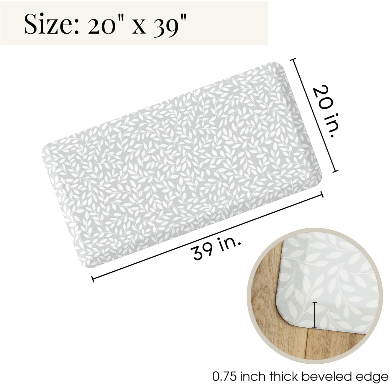 Anti Fatigue Mat by Laurel Lane Co. – Designer Anti Fatigue Mats for Kitchen Floor, Kitchen Mats for Floor, Desk Mat – Cushioned 0.75" Thick – Stain Resistant – Non-Skid Bottom – 20" x 39"