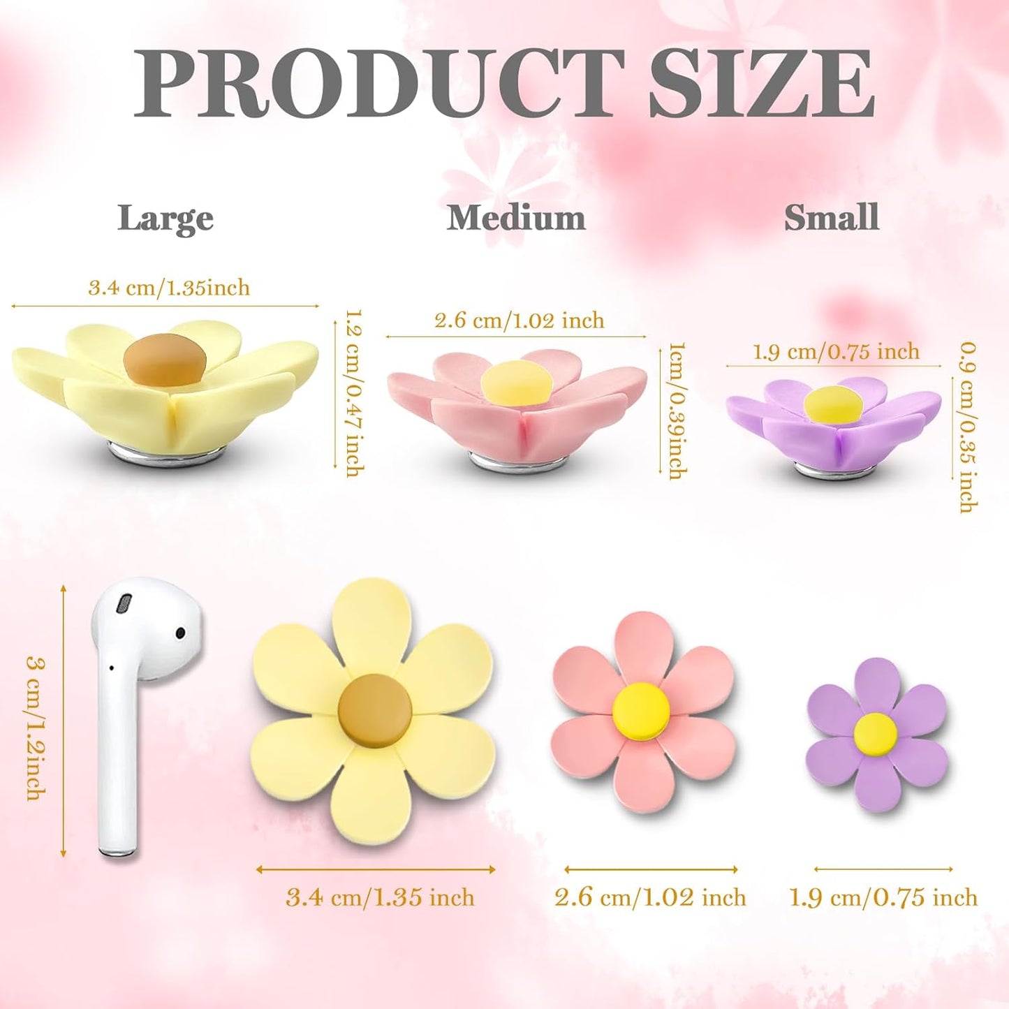 Qualsen Large Flower Magnets for Whiteboard & Fridge – 12 Pcs Cute 3D Decorative Refrigerator Magnets for Locker, Kitchen, Office（34mm）