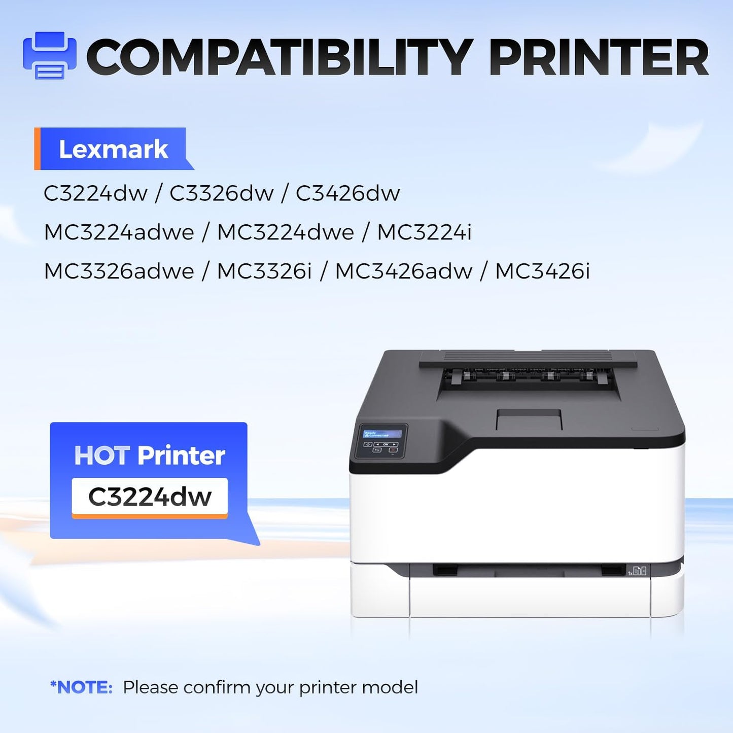 C3210K0 C3210C0 C3210M0 C3210Y0 Toner Cartridge（4-Pack with chip） Replacement Compatible for Lexmark C3224dw C3326dw C3426dw MC3224adwe MC3224dwe MC3224i MC3326adwe MC3326i MC3426adw MC3426i Printer