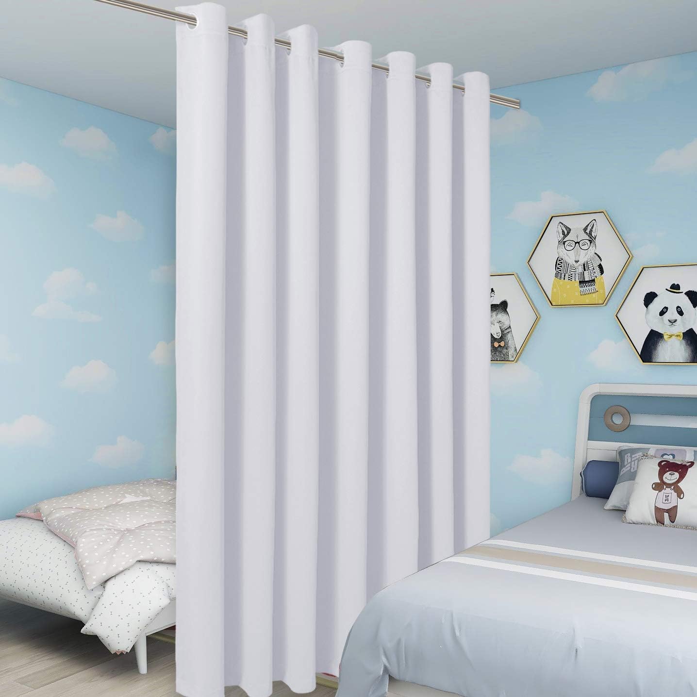 BONZER Extra Wide Room Divider Curtain Screen Partitions Total Privacy Wall Blackout Curtains for Home Theatre, Storage, 108L x 150W Inch (9L x 12.5W ft), 1 Panel, Greyish White