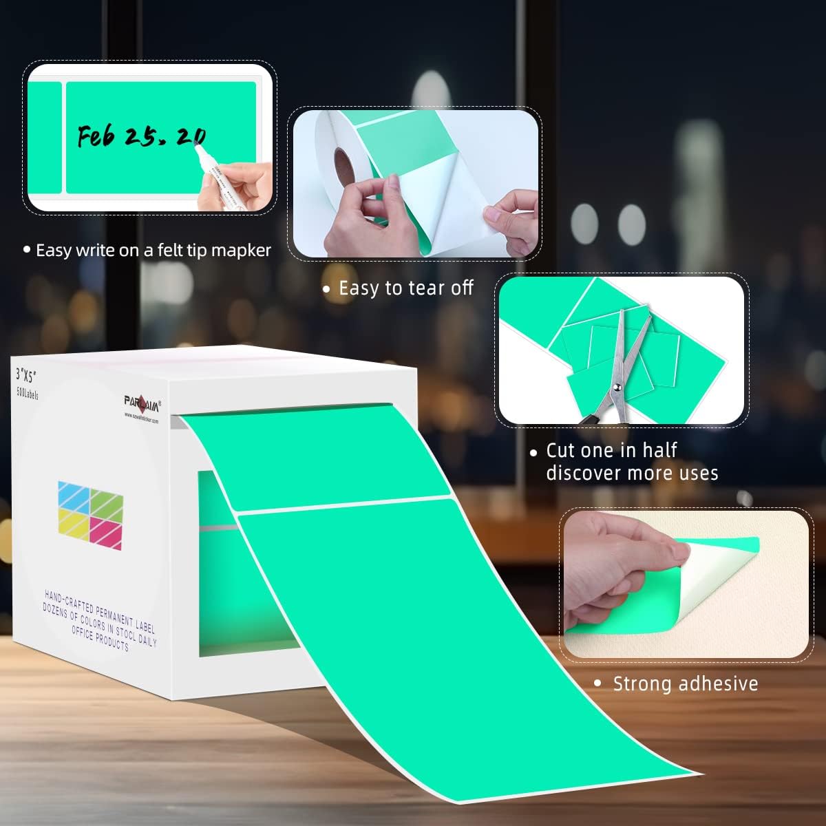 PARLAIM 5" x 3" Rectangle Color Coding Labels,500 per Inventory Labels Color Code Stickers Dispenser Box,Aqua Sticker Labels for Inventory &Family School Storage Bins Label (Aqua)