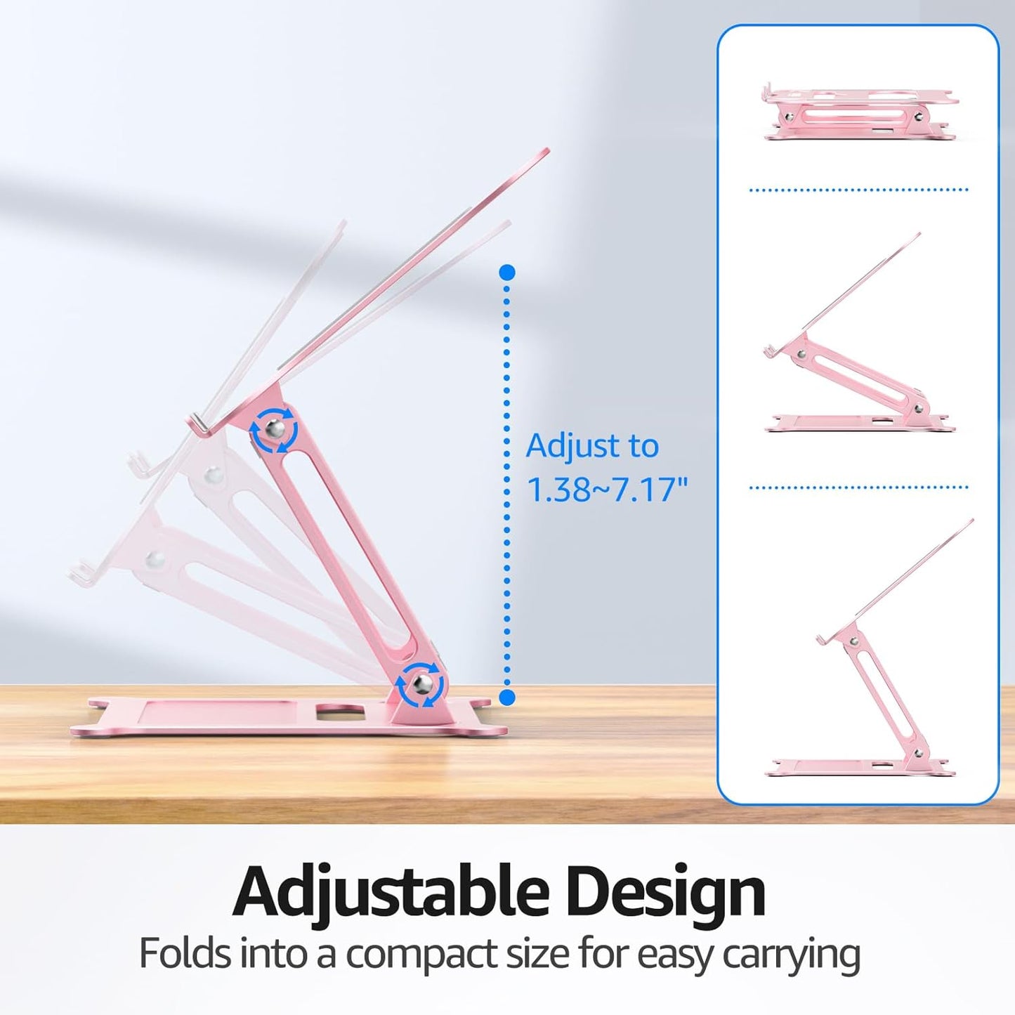 Urmust Laptop Stand for Desk Aluminum Computer Stand Riser Holder for Laptop Compatible with MacBook Air Pro, Dell, HP, Lenovo Samsung, Alienware All Laptops 11-15.6"(Pink)