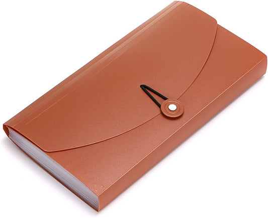 BTSKY Expanding File Folder -13 Pockets Small Accordion File Folder Expandable Card Ticket Holder File Storage Folder Check Bill File Folder Plastic Business Document Organizer Wallet Case, Brown