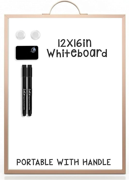 Small Whiteboard 12 x 16 Inch Magnetic Dry Erase Board with Handle | Rose Gold Aluminum Frame | Double-Sided Portable Board for Home, Office, Reception, Events | 2 Markers, Eraser & 2 Magnets