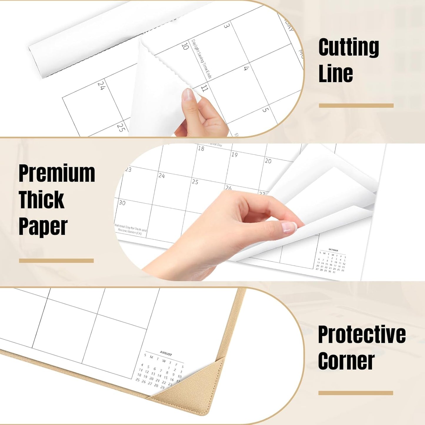 Gannyfer Large Desk Calendar 2025-2026 with Desktop Mat - 18 Month Table Calendar, 22" x 17" Desktop Pad Calendar for Planning and Organizing In Your Family, School or Office - Small Fresh Florals (6 Stickers Included) (Brown)