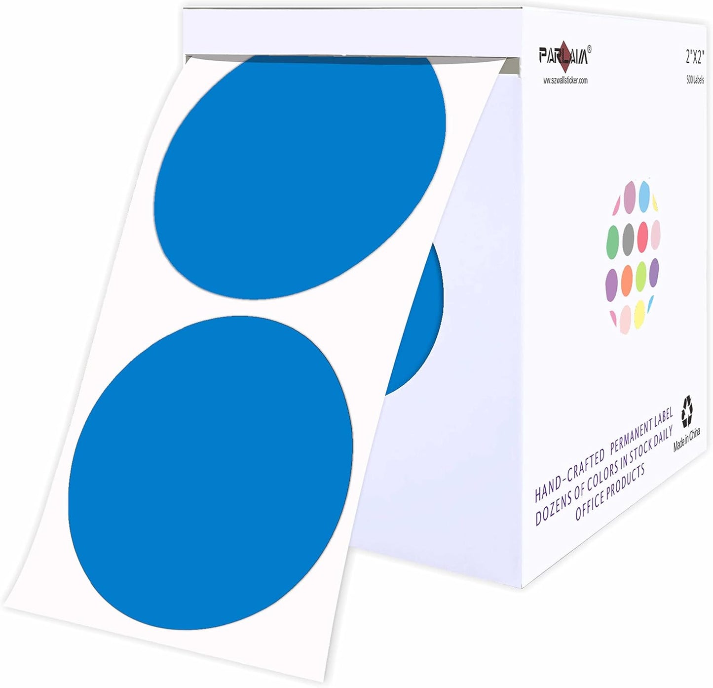 PARLAIM 2" Blue Round Color-Code Circle Dot Labels on a Roll, 500 Stickers, 2 inch Diameter for Inventory Garage Sale Office School