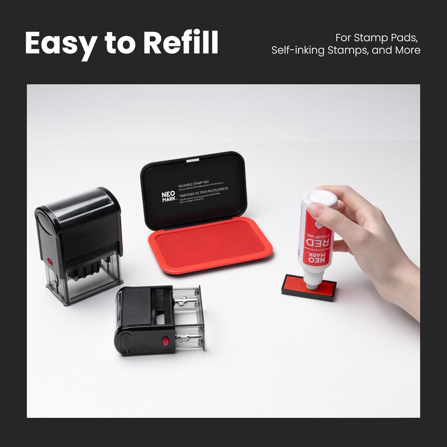 Premium Stamp Ink, Quick-Drying & AP-Certified Non-Toxic Refill Ink for Self-Inking Stamps, Date Stamps and Stamp Pads (Red, 2oz)