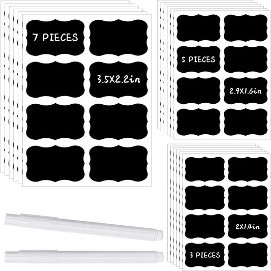 120 Pcs Chalkboard Storage Bin & Container Labels - Waterproof Reusable Chalk Labels for Mason Jars - Liquid Chalk Markers (2 Included) - Perfect for Parties & Weddings