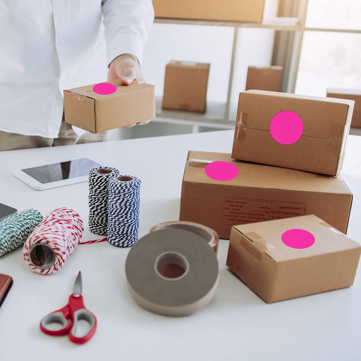 PARLAIM 2" Round Circle Dot Sticker 500pcs Color Coded Labels Permanent Adhesive Writable Surface for Inventory Storage Organizing Moving, Fluorescent Pink