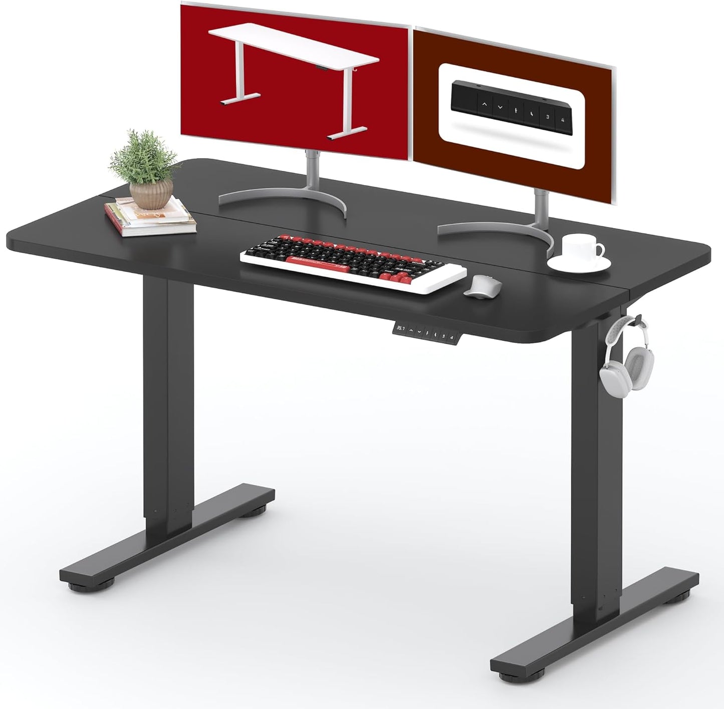 SANODESK Standing Desk Height Adjustable Electric Stand up Desk 48x24 Inches Sit Stand Home Office with Splice Board, Black Frame/Black Top
