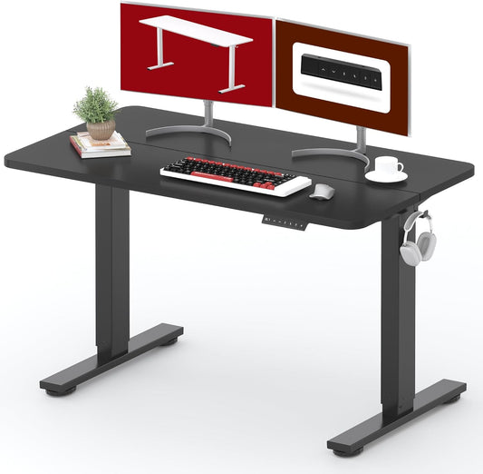 SANODESK Standing Desk Height Adjustable Electric Stand up Desk 48x24 Inches Sit Stand Home Office with Splice Board, Black Frame/Black Top