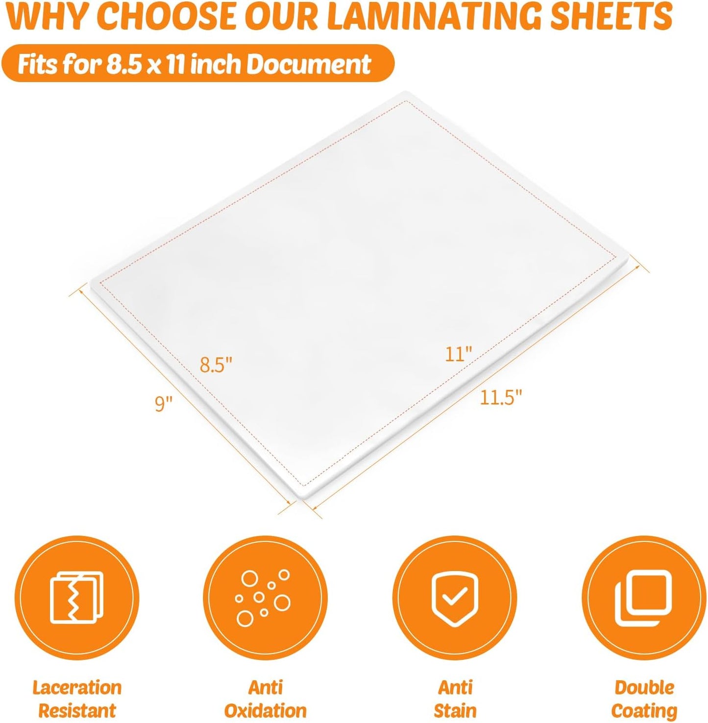 Thermal Laminating Pouches 9"x11.5" Inches, Holds 8.5 x 11 Inch Sheets,5mil 200Pack Hot Laminate Films, Clear Laminator Papers, Letter Size Lamination Sheets (125Mic 200Pcs)