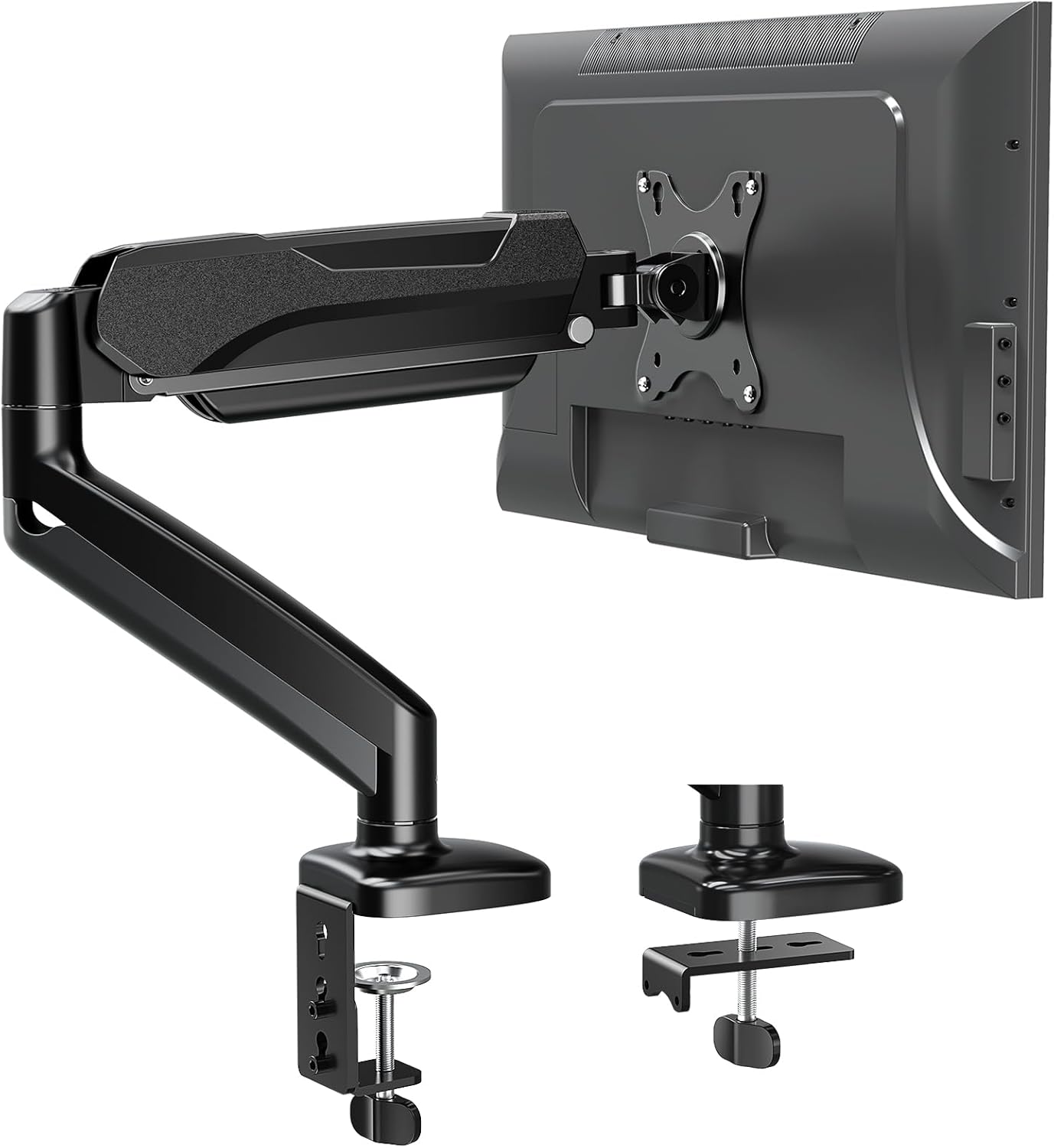 MOUNTUP Single Monitor Desk Mount, Adjustable Gas Spring Monitor Arm Support Max 32 Inch Screen, Computer Monitors Stand with Clamp/Grommet Mounting Base, VESA Mounts Fit 4.4-17.6lbs Computer, Black