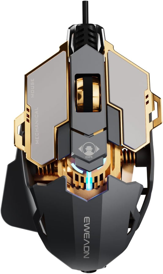 EWEADN G5 Wired Gaming Mouse, Ergonomic RGB Computer Mouse, 12800 Adjustable DPI, 9 Programmable Macro Buttons with Rapid Fire Key Compatible for PC/Laptop/Windows-Grey