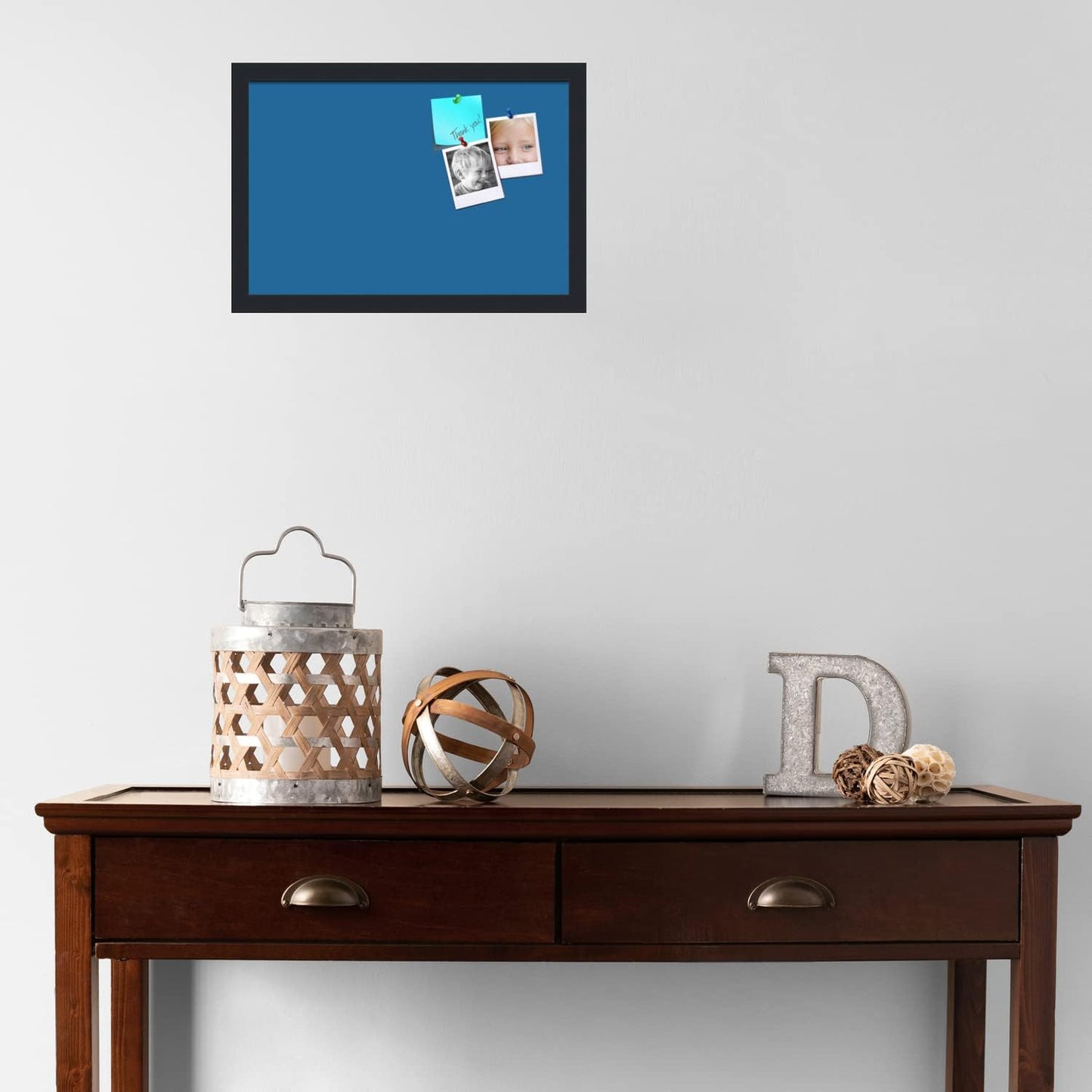 PinPix 18x12 Inch Cork Bulletin Board. This Decorative Framed Pin Board Comes with Navy Pastel Design and a Satin Black Frame. Ideal for Home Office Decor or Message Board (PinPix-1811)