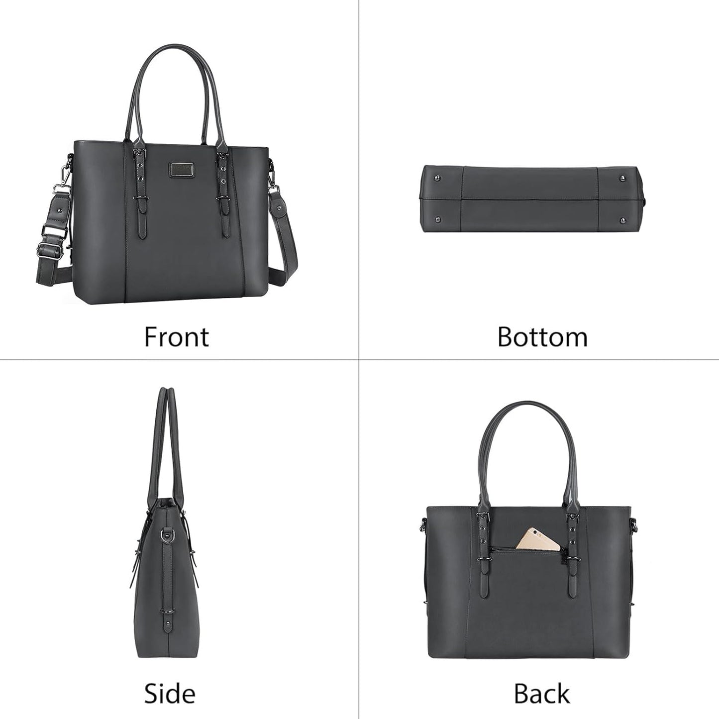 MOSISO PU Leather Laptop Tote Bag for Women, Waterproof Large Capacity Business Work Briefcase Shoulder Laptop Bag