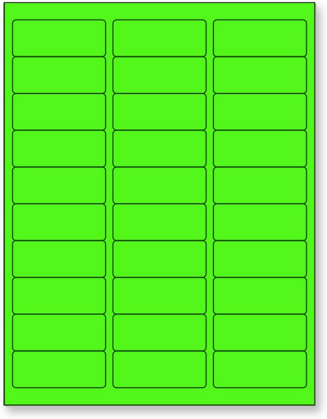 NextDayLabels - 8-1/2 x 11" Neon Color High Light Fluorescent Labels for Laser & Inkjet Printer (Green Fluorescent, 1" x 2-5/8" - 30 Per Page | 750 Labels)