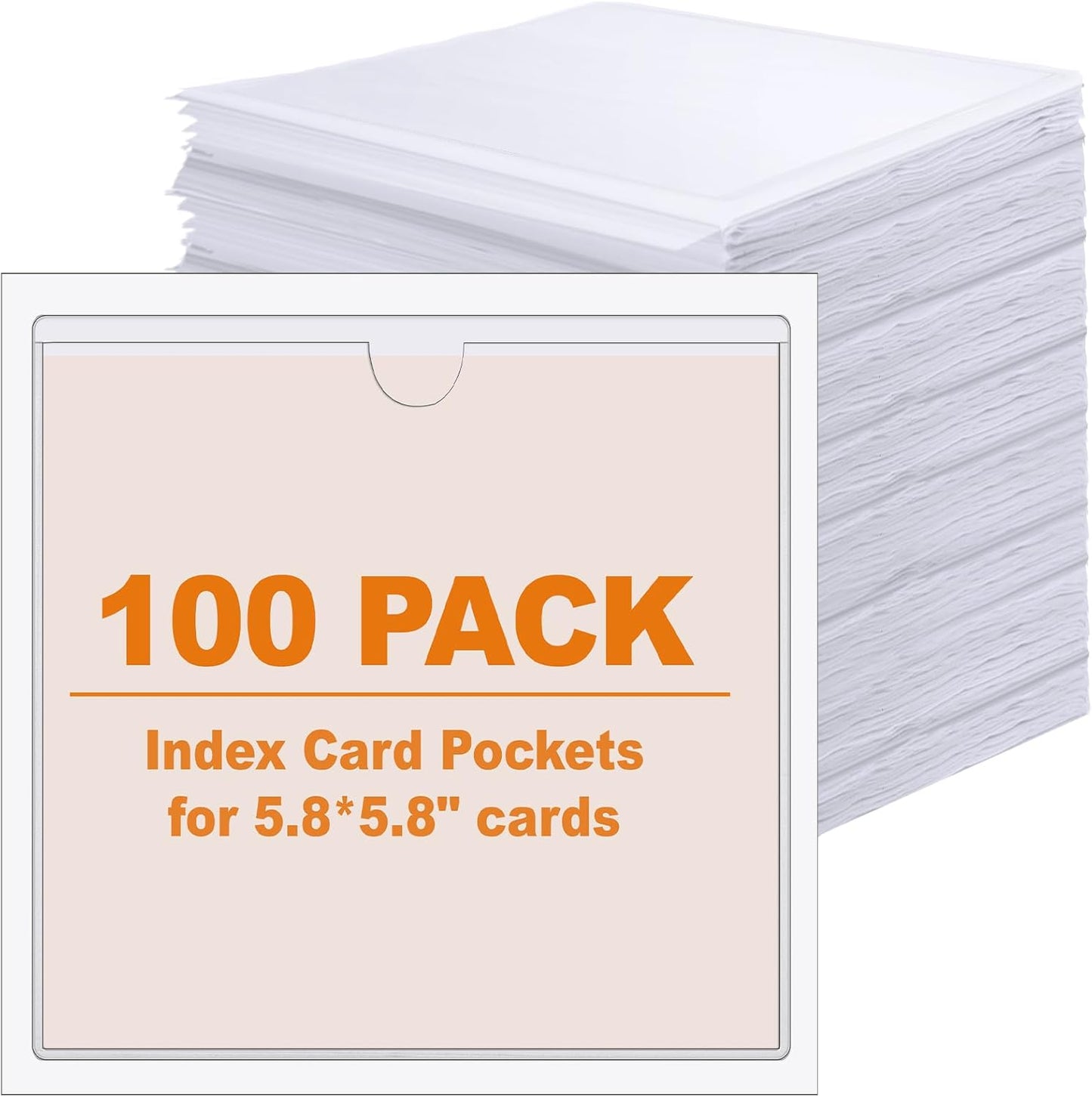 Outus 100 Pcs Clear Self Adhesive Pockets - Bin Labels for Storage Bins, Pocket Label Sleeves, Plastic Index Card Holder with Top Open for Organizing Bins Box Drawer(6 x 6 Inch)