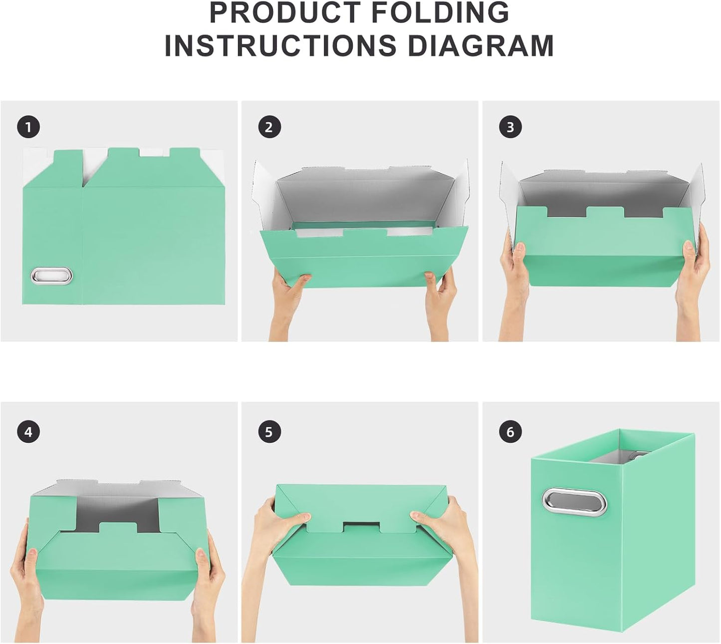 Oterri File Organizer, 8 Packs Small Storage Box, Cardboard File Folder Organizer, Collapsible File Box for Hanging File Folders Letter Size, Portable Filing Organizer with Handle (Mint Green)