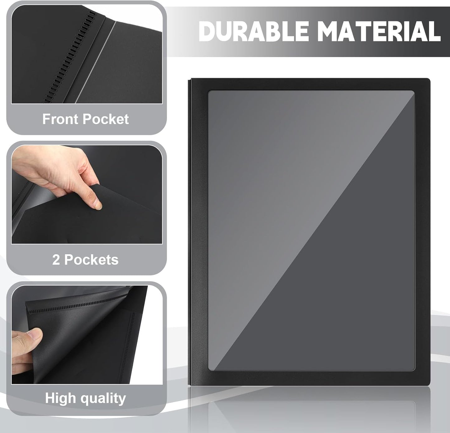 Teling 48 Pcs Plastic Folders with Front Clear Pocket and Business Card Holder 2 Pocket Folders Letter Size Paper for School Office Supplies Nice Gift for Christmas New Year School Supply (Black)