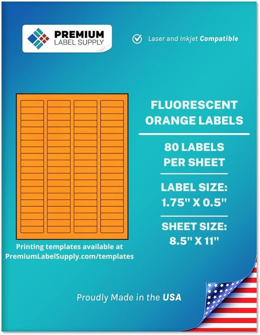 Premium Label Supply Bright Neon Color Fluorescent Sticker Labels - 1.75" x 0.5" Return Address Labels - (Fluorescent Orange, 80,000 Labels)