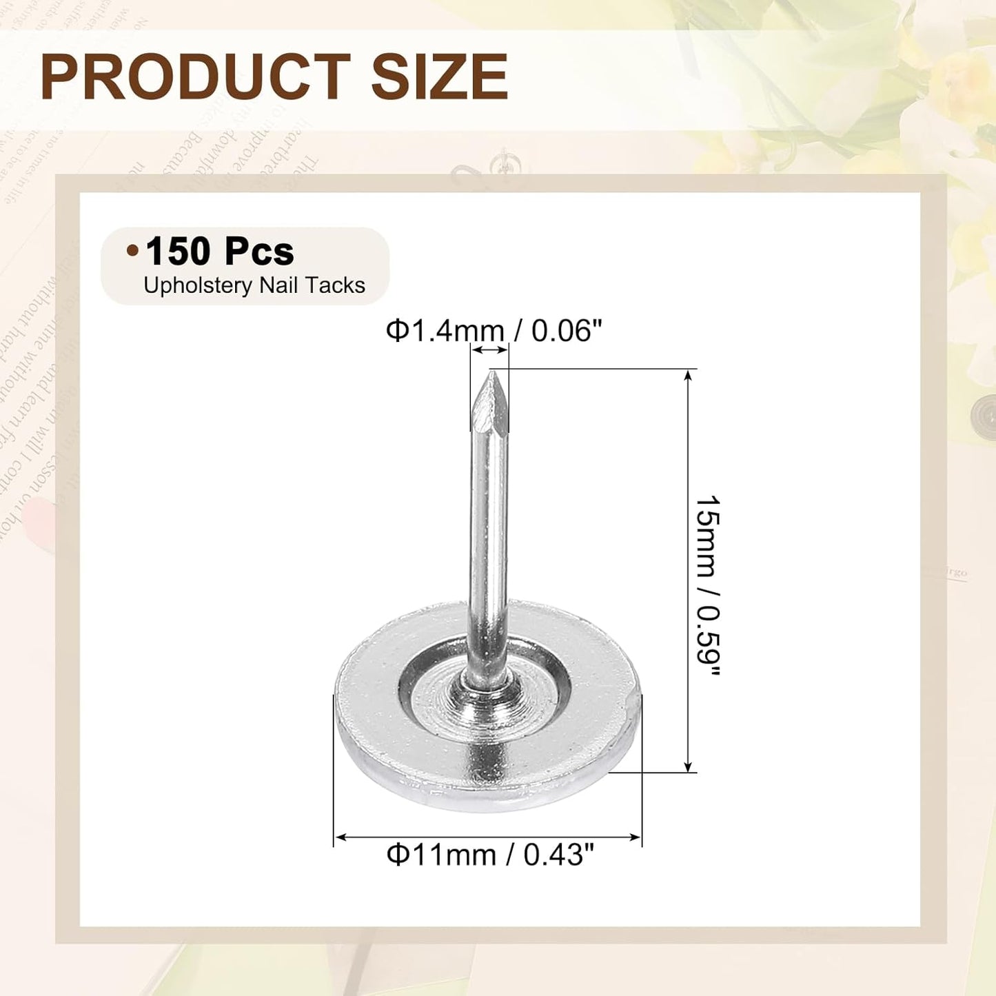 uxcell 150Pcs Upholstery Tacks, 11mmx15mm Flat Head Thumb Tack Decorative Furniture Nails Push Pins for Furniture Sofa Headboards, White