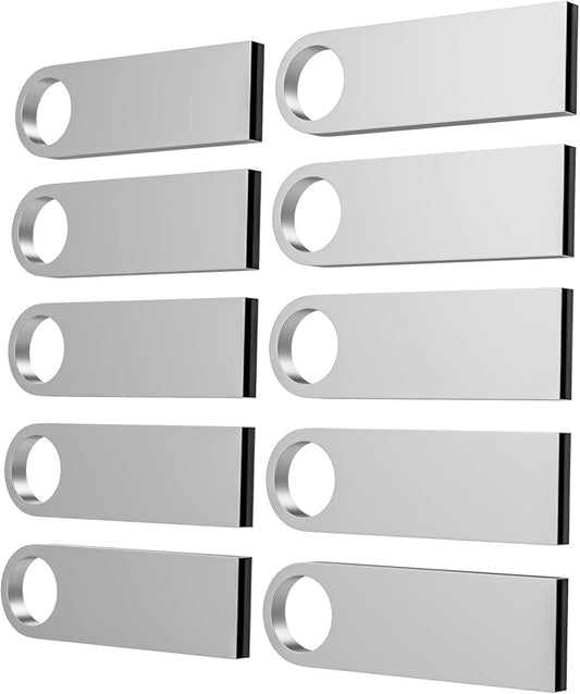 ABLAZE 16GB Flash Drive 10 Pack, Metal USB 2.0 Thumb Drives with Keychains USB Sticks Pendrives (Sliver)
