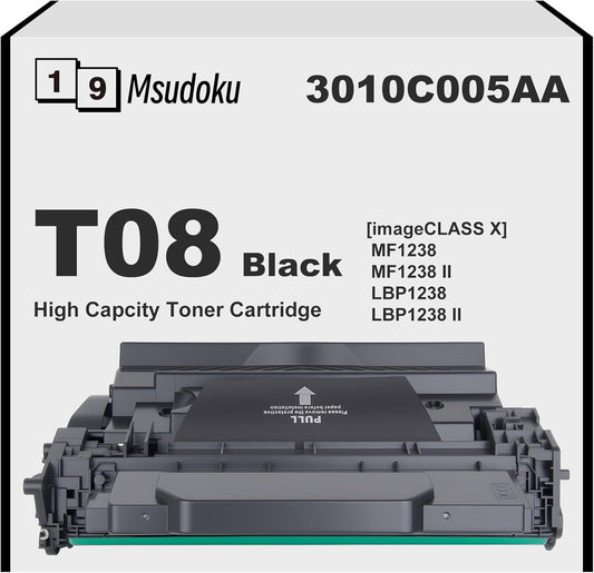 T08 T08L Black High Yield Toner Cartridge with New Chip (3010C005AA) Compatible with Canon imageCLASS X LBP1238 LBP1238 II MF1238 MF1238 II XLBP1238 XMF1238 Printers (1-Pack)