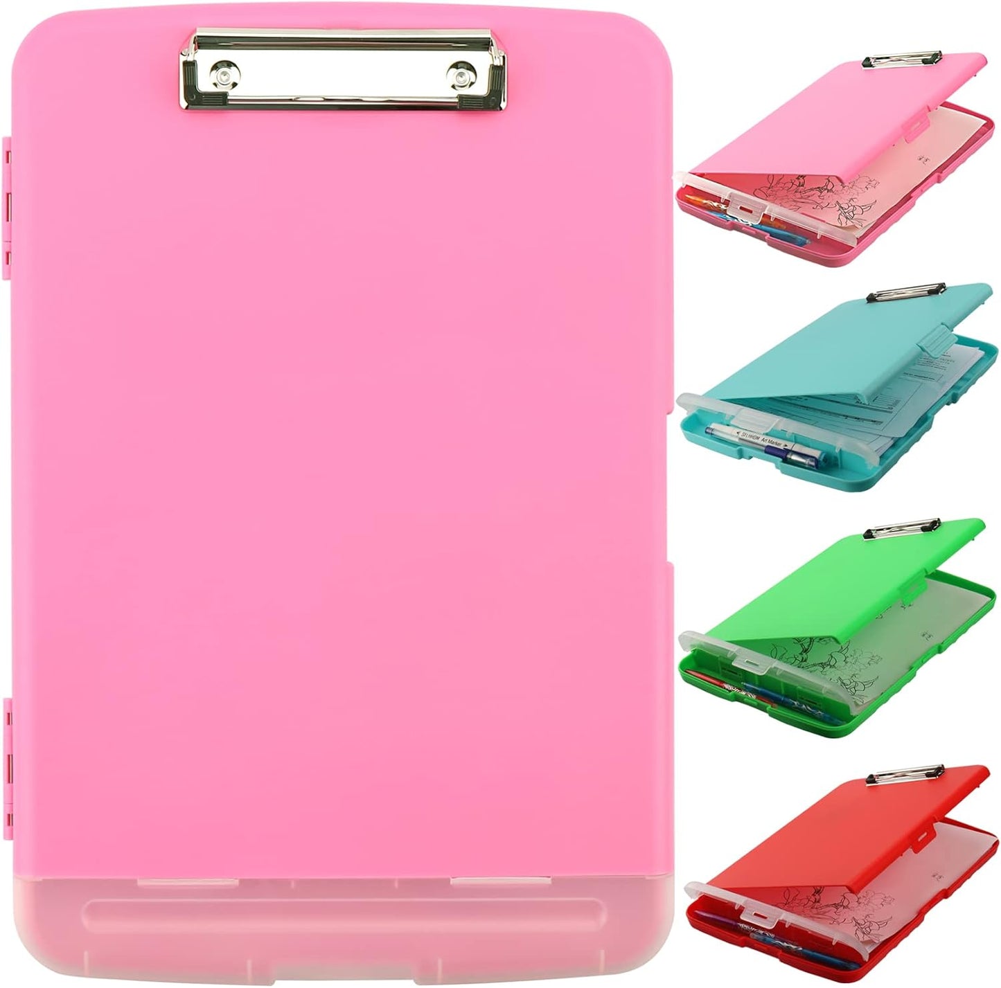 Clipboard with Storage,A4 Binder Nursing Clipboards with Pen Holder,Heavy Duty Storage Clipboard with Low Profile Clip,Clipboards Folder Side-Opening,Smooth Writing Clip Board Office Supplies(Pink)