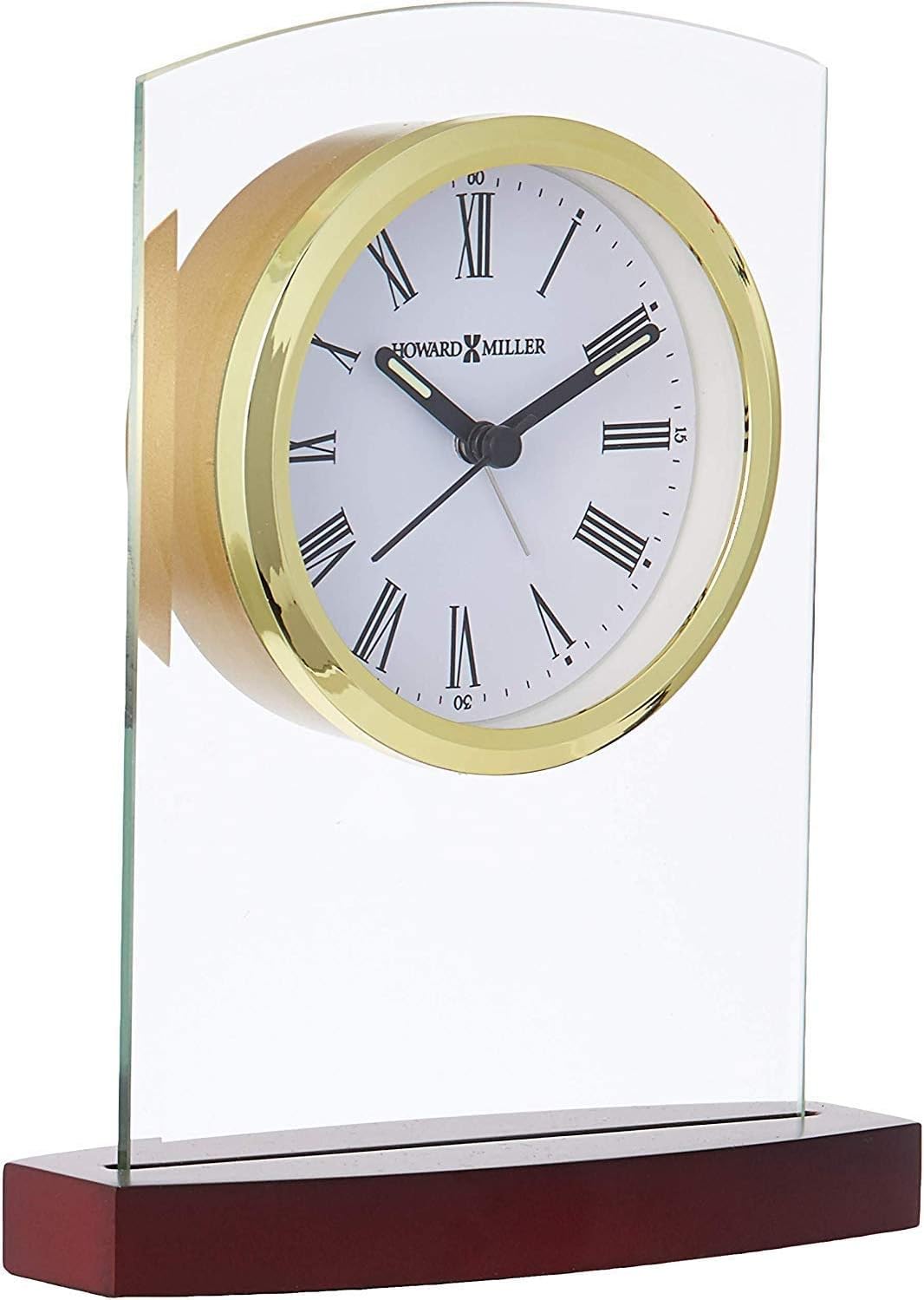 Howard Miller Marcus Table Clock – Decorative Tabletop Clock with Modern Alarm & Quartz Movement, Silent Ticking, Wooden Base & Roman Numeral Design for Home, Office, Kitchen & Table Decor
