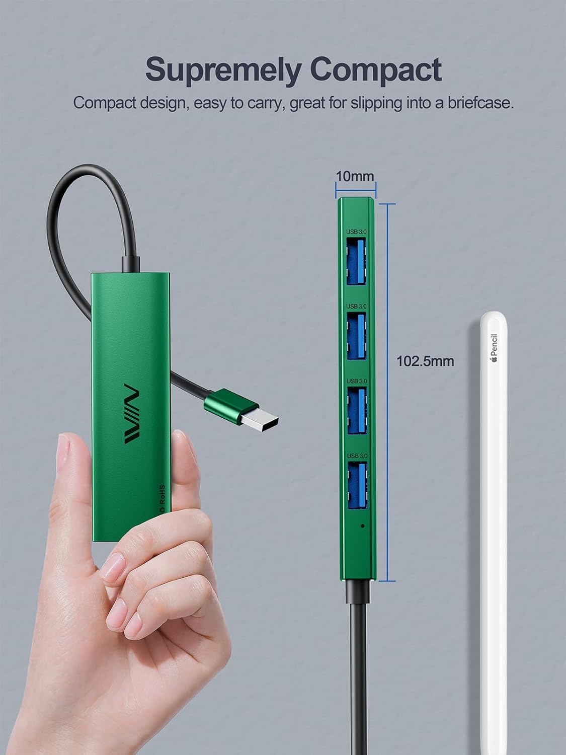 USB 3.0 Hub,4 Port USB Splitter Extender Portable Adapter Multiport Data Hub for Laptop,Xbox, Flash Drive,HDD,Console,Camera,Keyborad,Mouse Windows,Mac OS PC,Not Designed to Charge Devices-Green