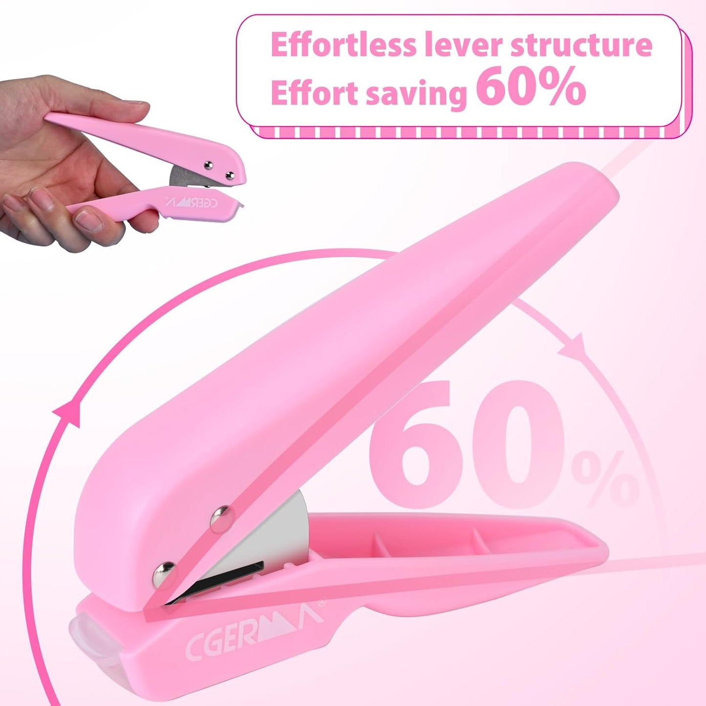 Single Hole Punch, with 30 Pcs Loose Leaf Binder Rings, 1/4" Hole Punches, 50% Labor Savings, Paper Hole Puncher, 15 Sheet Capacity, for Paper Cards Plastic Cardboard, Lightweight, Pink