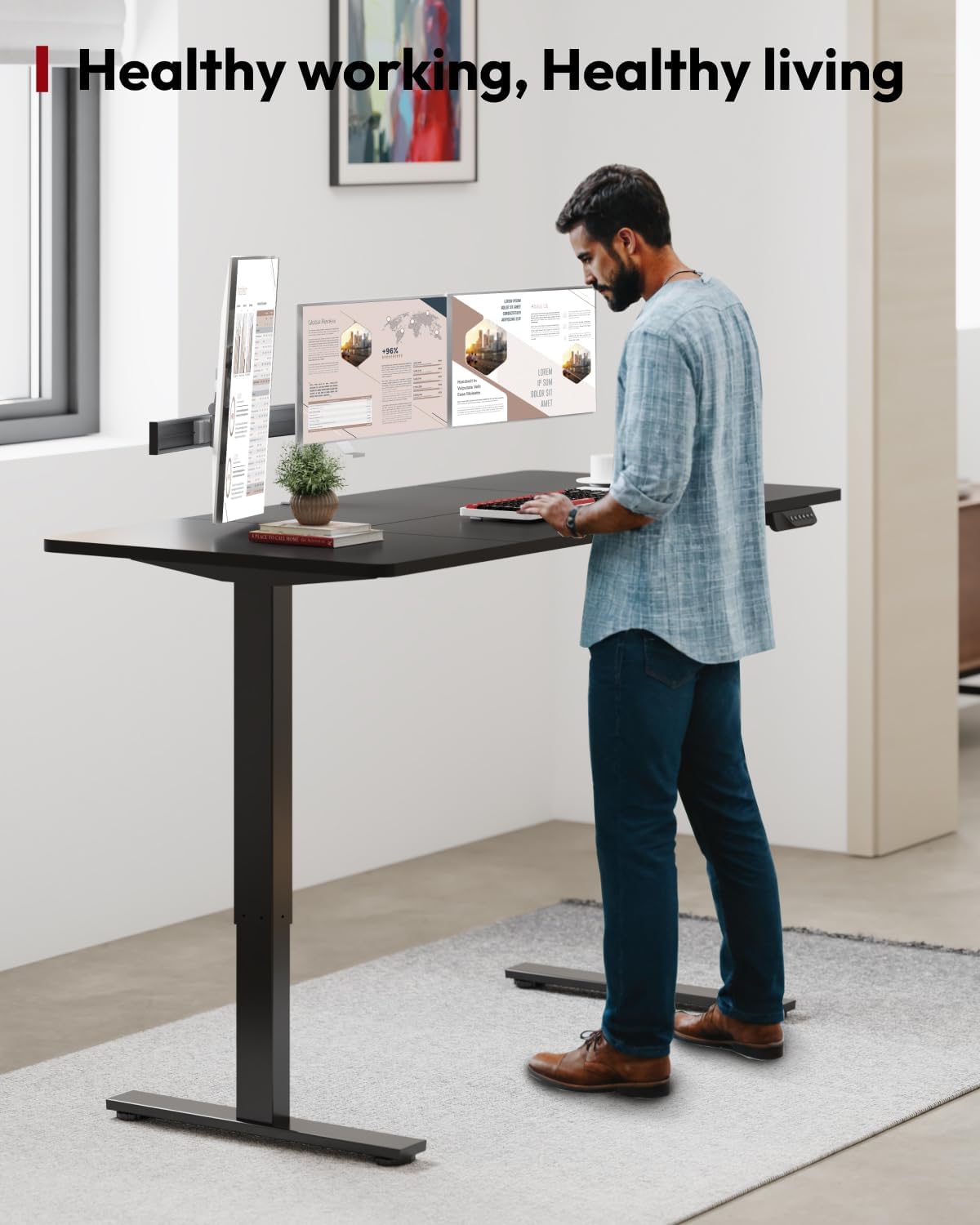 SANODESK Standing Desk Height Adjustable Electric Stand up Desk 79x32 Inches Sit Stand Home Office Desk with Splice Board, Black Frame/Black Top