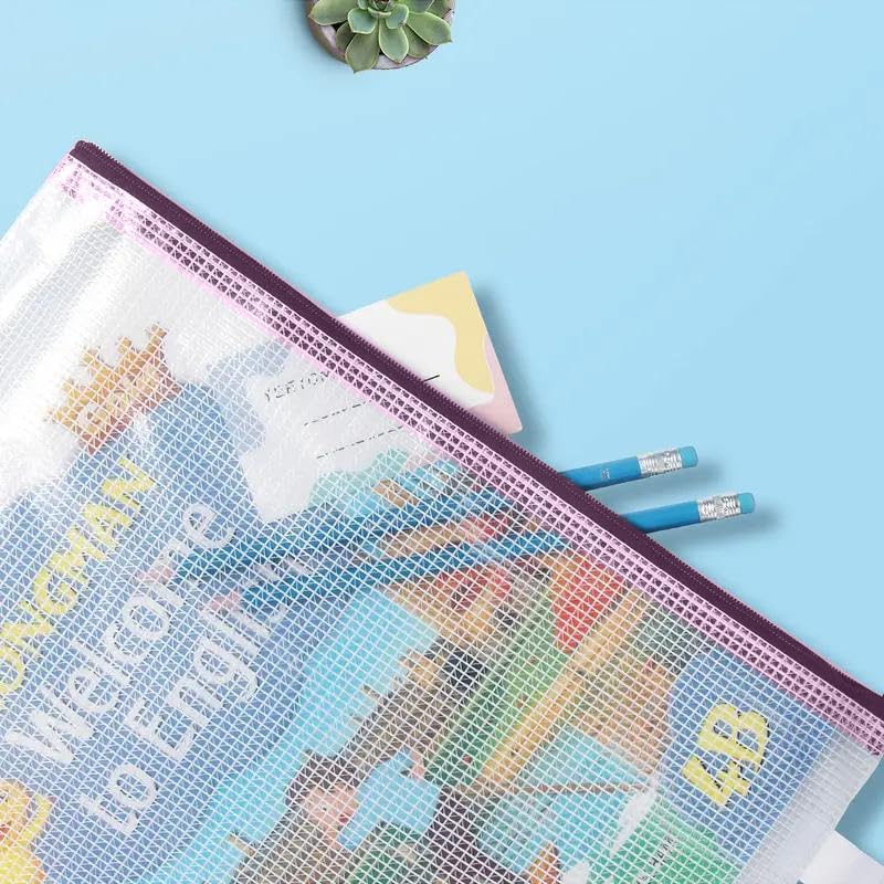 Mesh Zipper Pouch Bag,A4 Zipper Bag for Organizing Storage, Waterproof Zipper Pouch, 9" x 12"/24cm x 33cm, File Bag for School and Office Supplies (Pink)