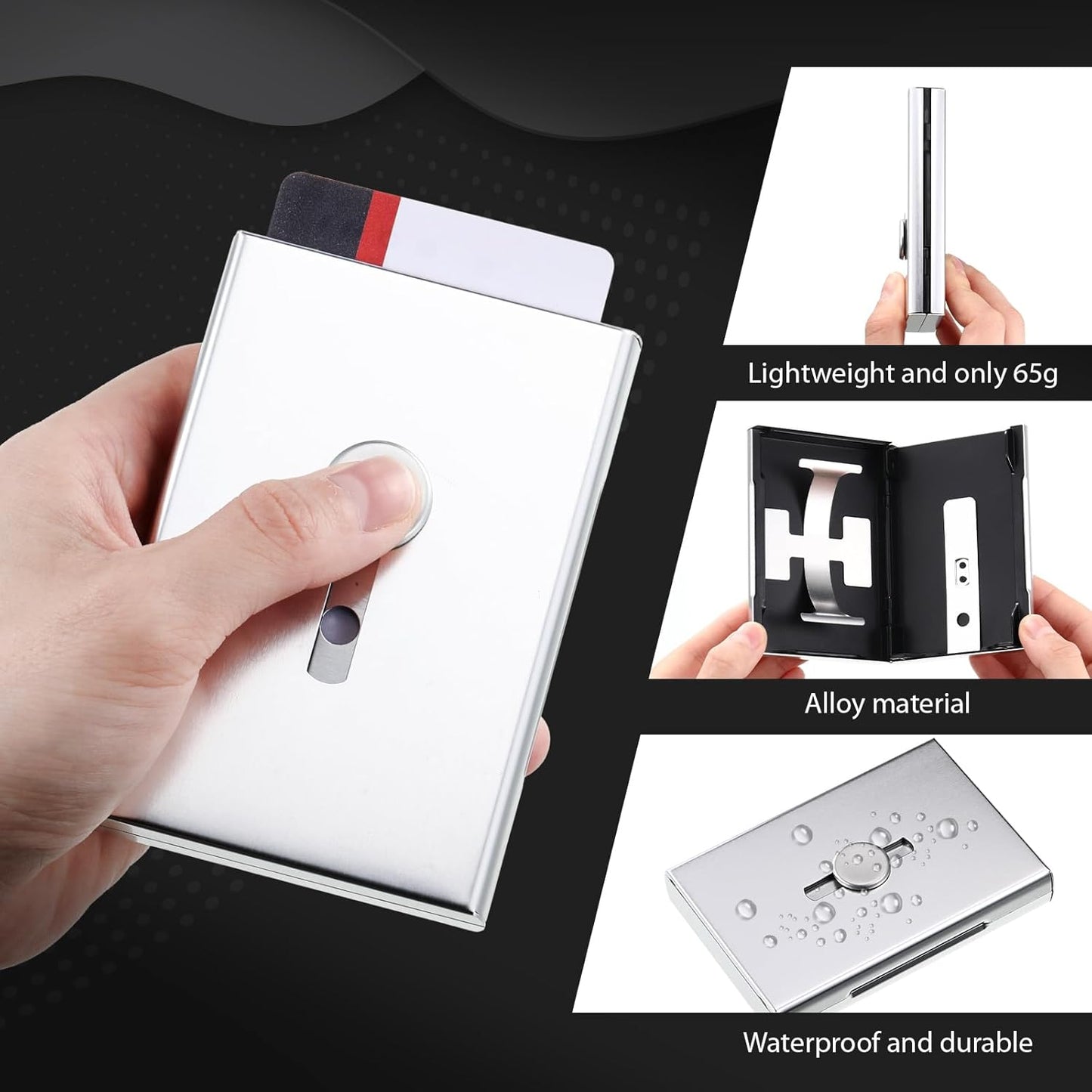 Zonon Large Thumb Drive Business Card Holder Fit 28 Name Credit Aluminum Alloy Slide out Name Card Case Portable Business Holder Wallet Pocket for Men Women (Silver)