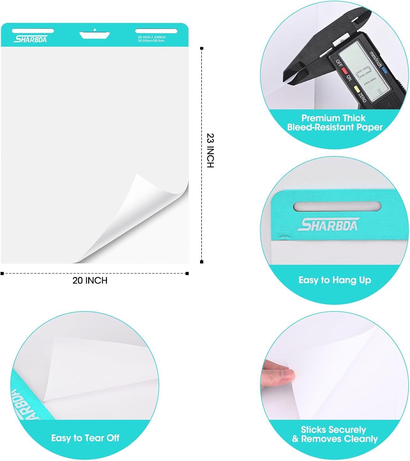 Sticky Easel Pad,20 in x 23 in,Flip Chart Paper,Sticky Chart Paper for Teachers,Self-Stick Easel Paper,Super Sticky & Bleed-Resistant, 30 Sheets/Pad, 6 Pads