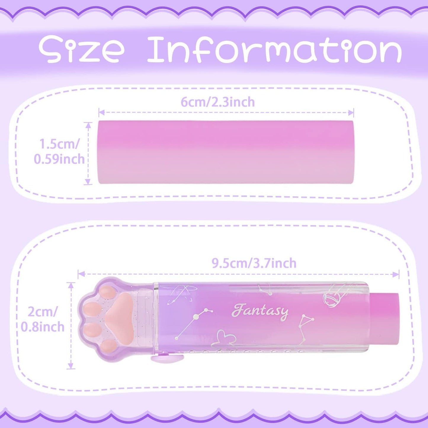 Benvo 4Pcs Sliding Retractable Pencil Erasers with Cat Paw Plastic Sleeve Cute Jelly Erasers for School Office Clean Erase Rubber(Gradient Color)