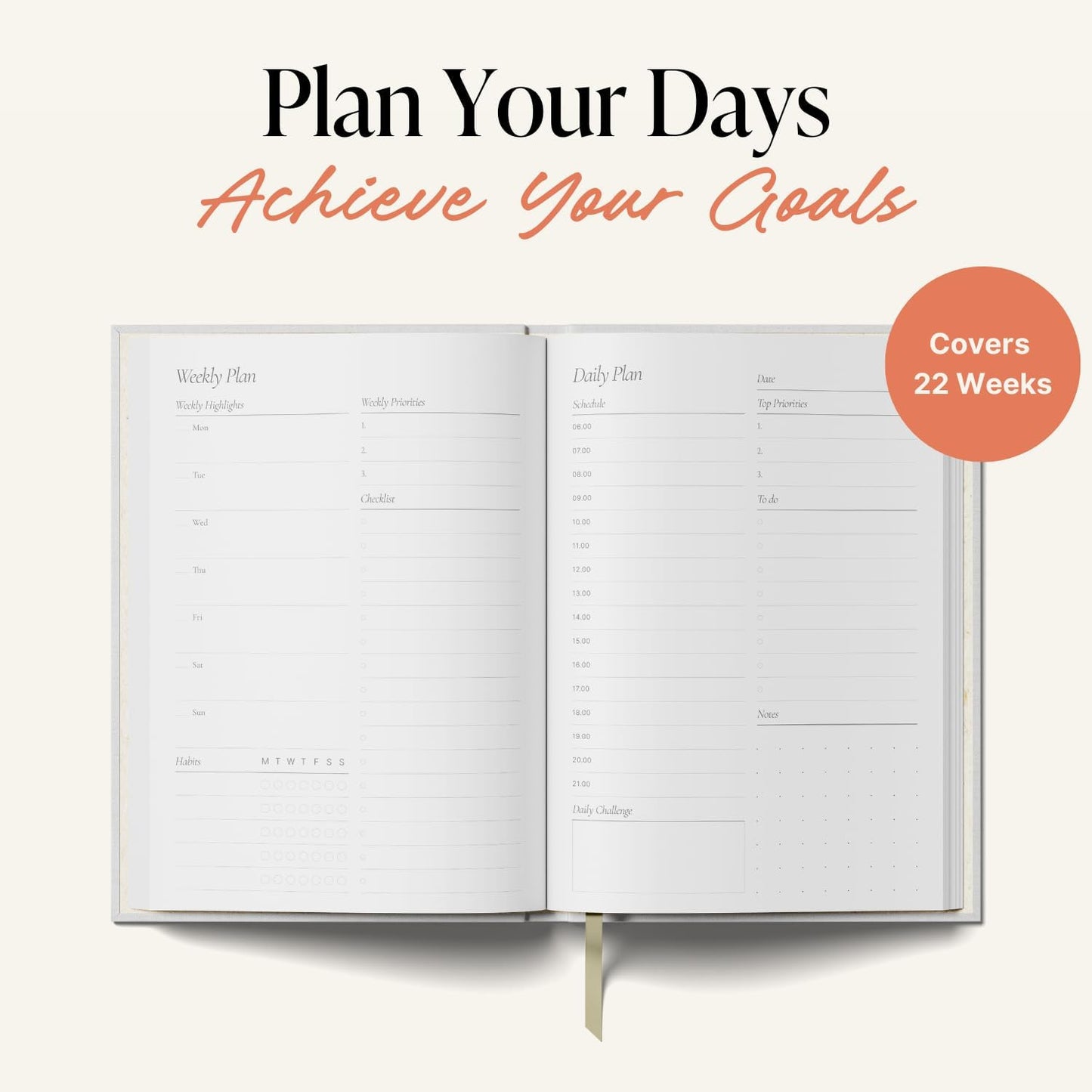 Yop & Tom Undated Daily Planner (A5) - Productivity Planner - Weekly and Daily Organizer with Time Slots - Cherries