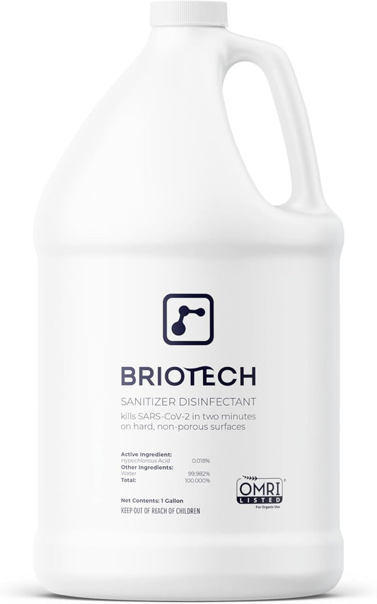 BRIOTECH Sanitizer Disinfectant Hypochlorous, Kill 99.99% of Viruses & Bacteria, Control Mold, Eliminate Odor, Gentle for Nursery & Play Rooms, Food Contact Surface Sanitizer, 1 Gallon Refill