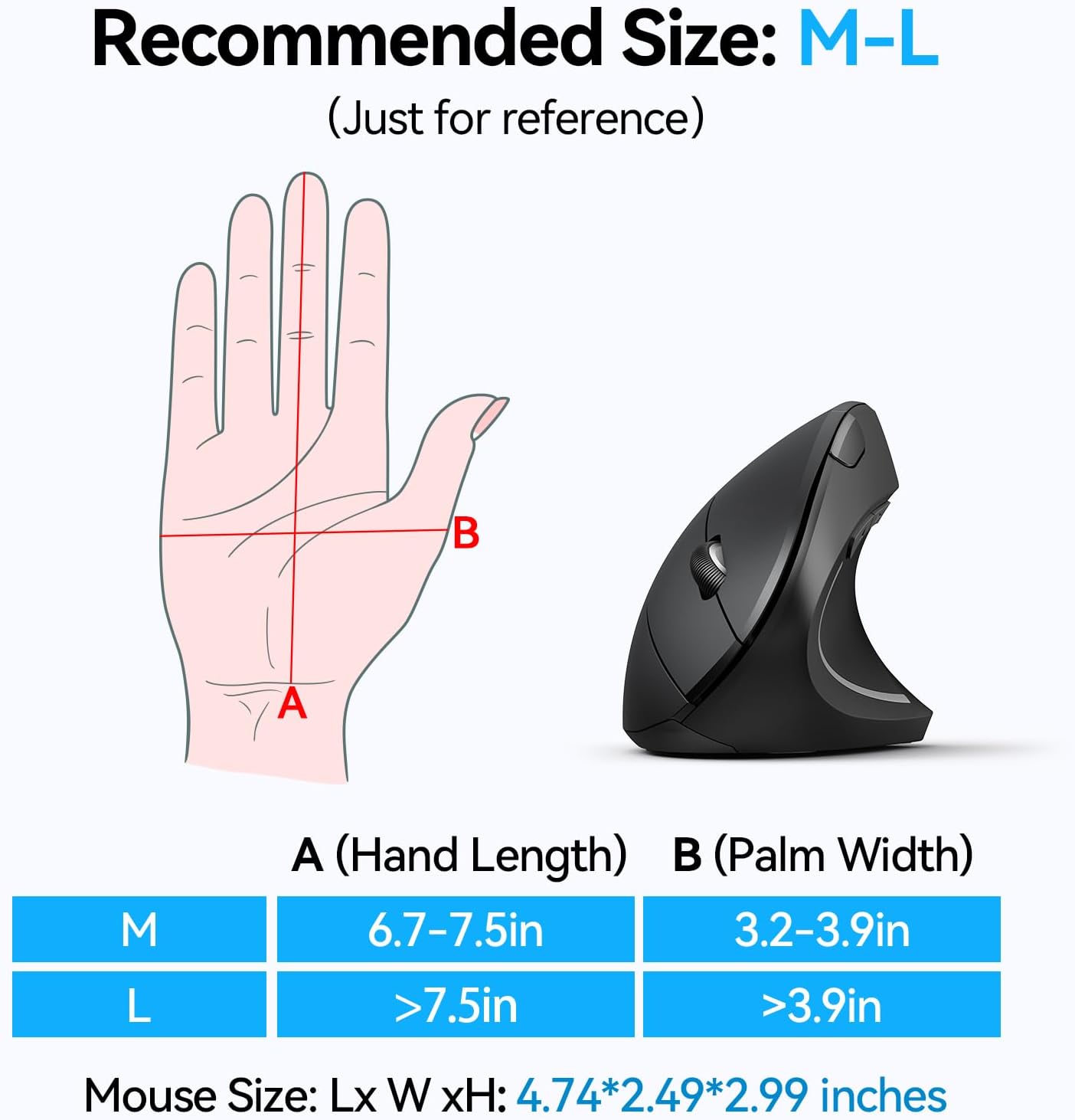 TECKNET Ergonomic Mouse, Wireless Bluetooth Vertical Mouse, 4800 DPI Optical Tracking, 6 Adjustable DPI, Quiet Clicks, 2.4GHz with USB A Receiver, 12 Months Battery, 6 Buttons, Wide Compatibility