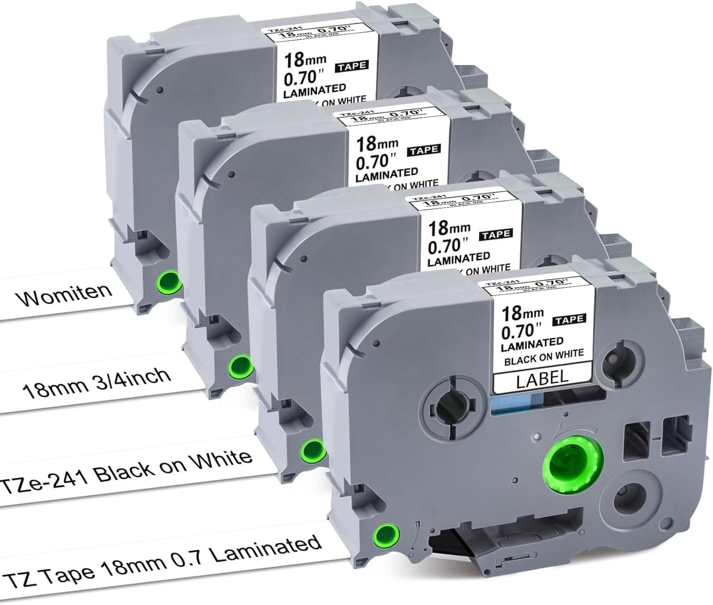 TZe Tz Tape 18mm 0.7 Laminated White Compatible for Brother Label Maker, 3/4 inch P-Touch TZe-241 TZc-241 Refills for Ptouch PT-1890 PT-D600 PT-D400 D410 PT-1880, Black Ink on White, 4 Pack