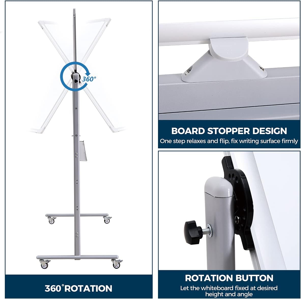 Large Double Sided Whiteboard 72x40 inches on Wheels - Height Adjustable Mobile Magnetic Dry Erase Board with Rolling Stand for Office Meetings, Classroom Teaching, Home, Silver Frame