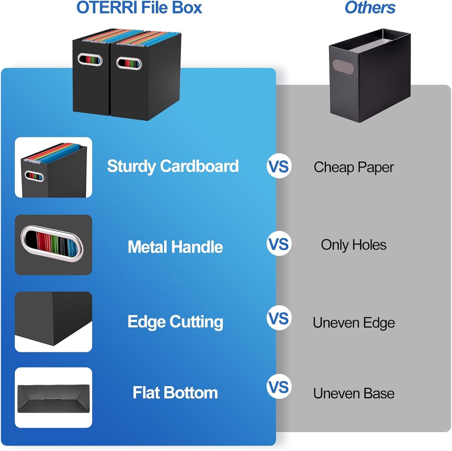 Oterri File Organizer, 8 Packs Small Storage Box, Cardboard File Folder Organizer, Collapsible File Box for Hanging File Folders Letter Size, Portable Filing Organizer with Handle (Black