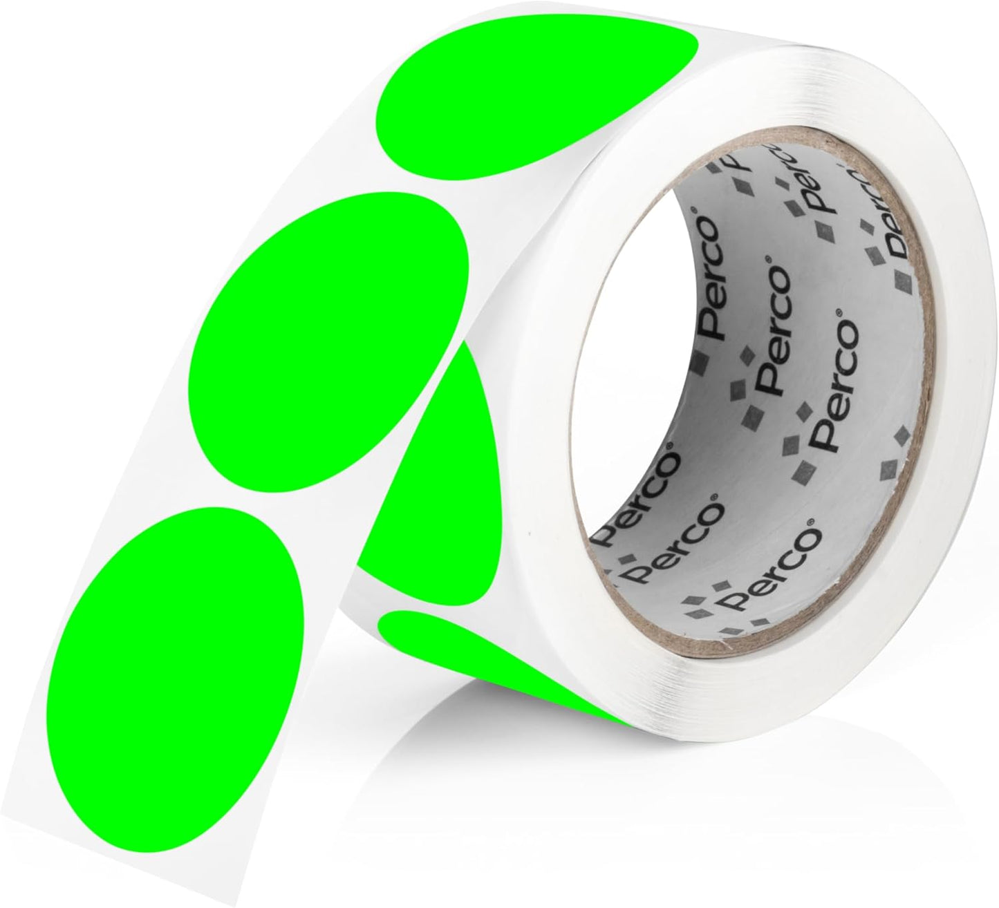 Perco Fluorescent Green 2-Inch Round Circle Dot Sticker Labels with Easy Peel Perforation - 500 Labels per Roll - Strong Adhesion, Vibrant Colors for Organizing, Crafting & More - Made in USA