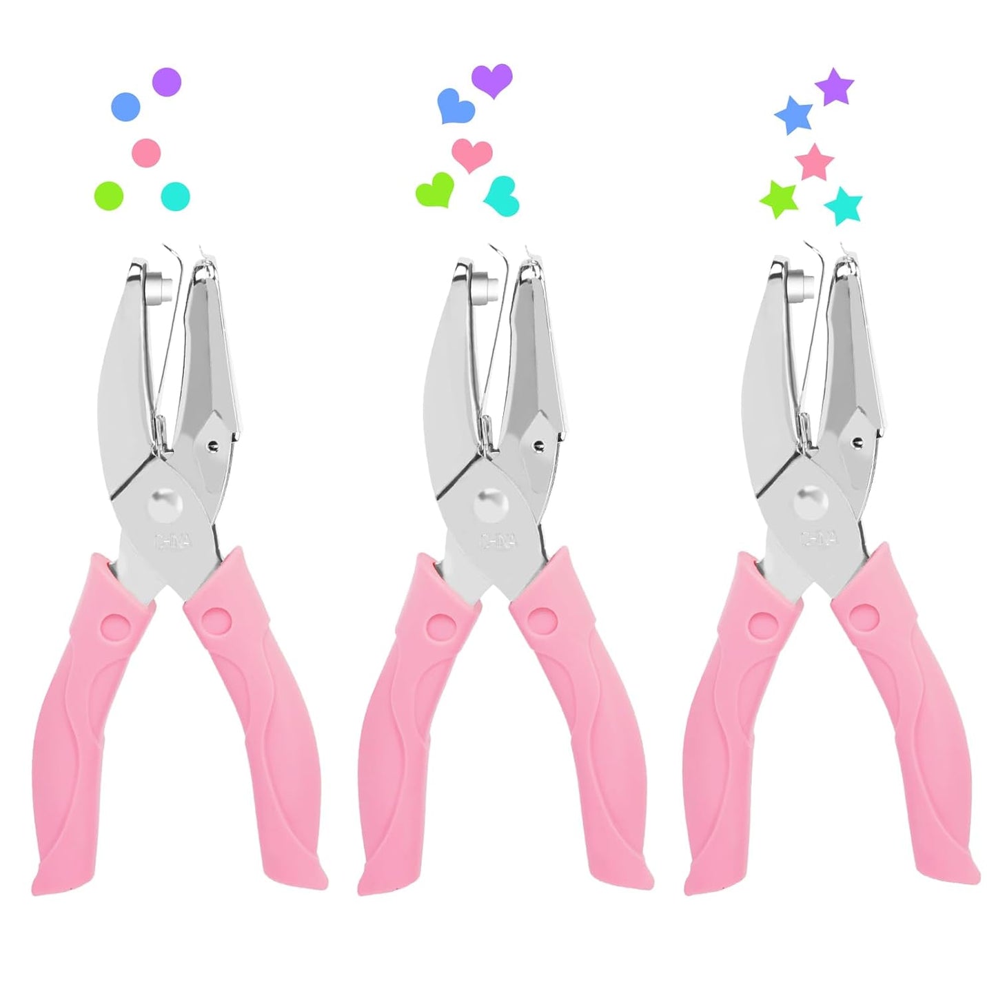 UCEC 3 Pack Hole Punch Shapes, Single Hole Punch,Mini Hole Puncher with Soft Grip, 0.2 Inch Star, 0.22 Inch Heart Hole, 0.25 Inch Circle Punch for DIY Craft Tag Clothing Ticket Scrapbook Tool